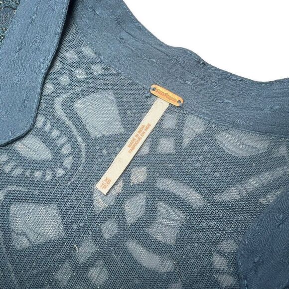 Free People Blue XSmall V-Neck Long Sleeves Canyon Rose Peasant Blouse women’s b - Picture 3 of 13